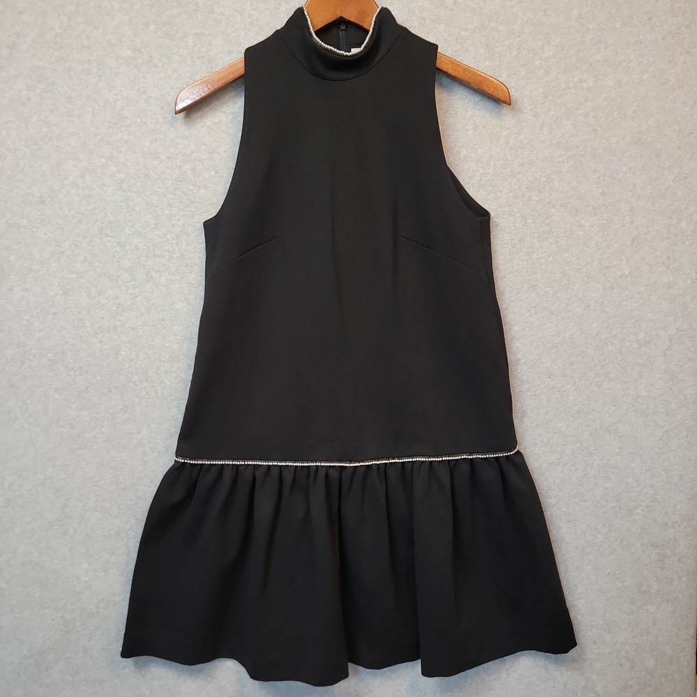 Pearl by‎ Lela Rose Black Ponte Dress Pearl Trim Sleeveless Women's XS USA Made